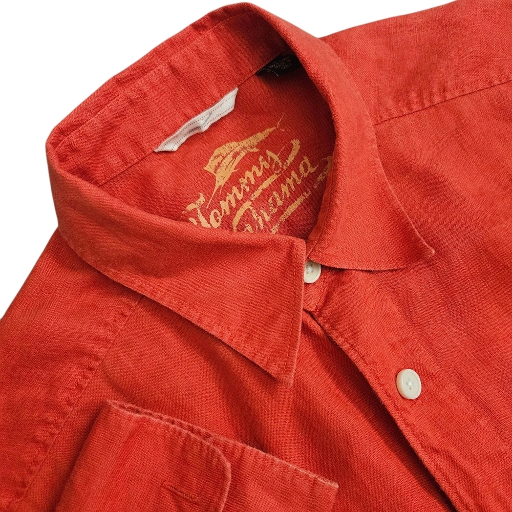 Tommy Bahama Men Large L/S Relax Coral Red Button Down Fall Coastal Beach Casual